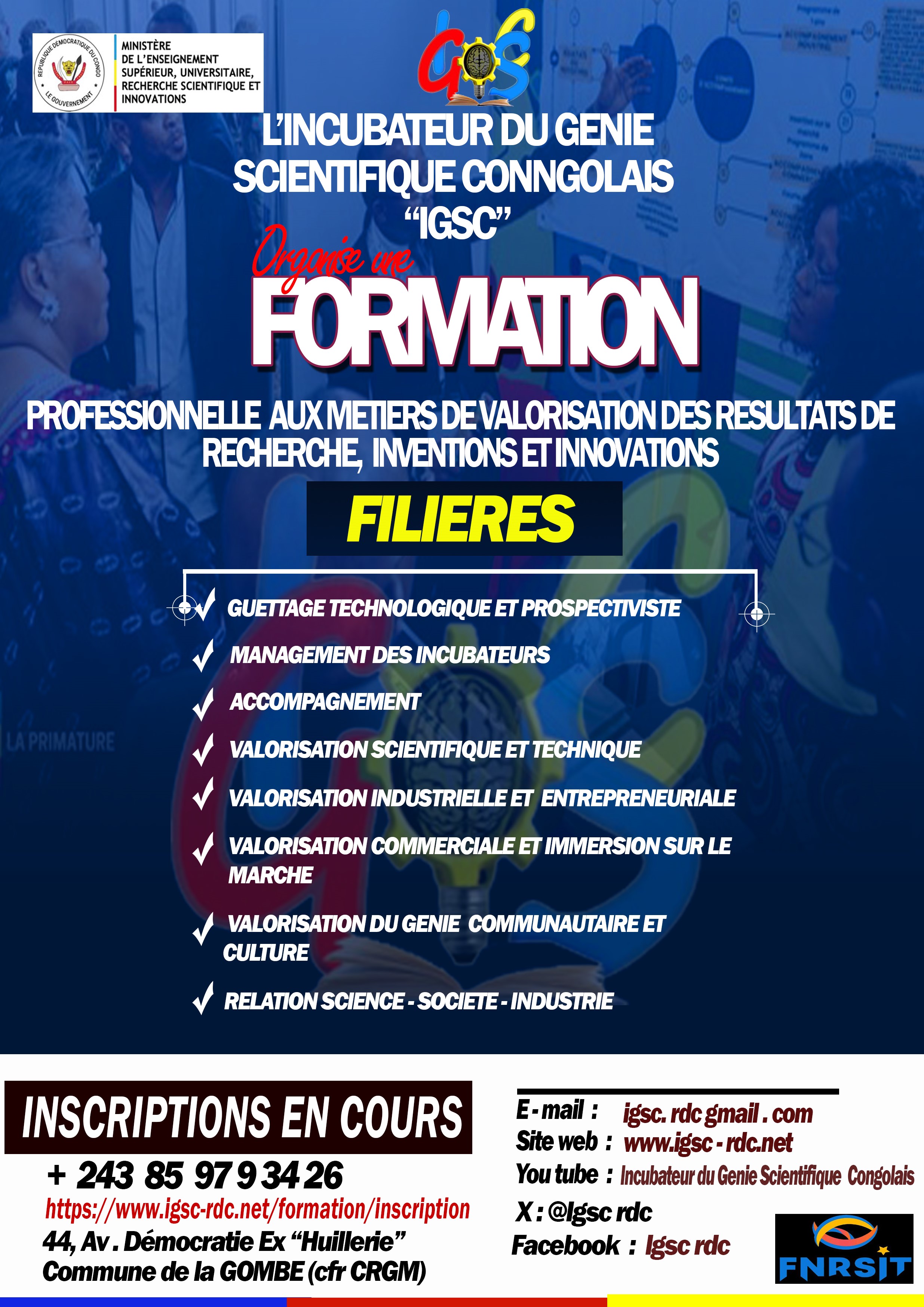 Programme de formation aux métiers de la valorisation des résultats de recherche, des inventions et des innovations en République Démocratique du Congo (RDC)